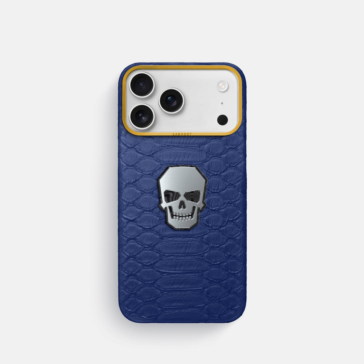 Classic Case With Titanium Skull For iPhone 18 Pro In Python -1 | Royal-Blue-Gold