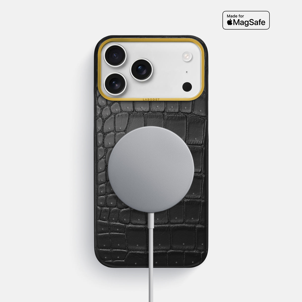 Classic Case For iPhone 17 Pro Max In Porosus Crocodile -5 | Black-Gold