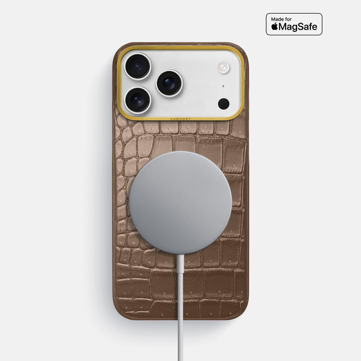 Classic Case For iPhone 17 Pro Max In Porosus Crocodile -5 | Fur-Brown-Gold