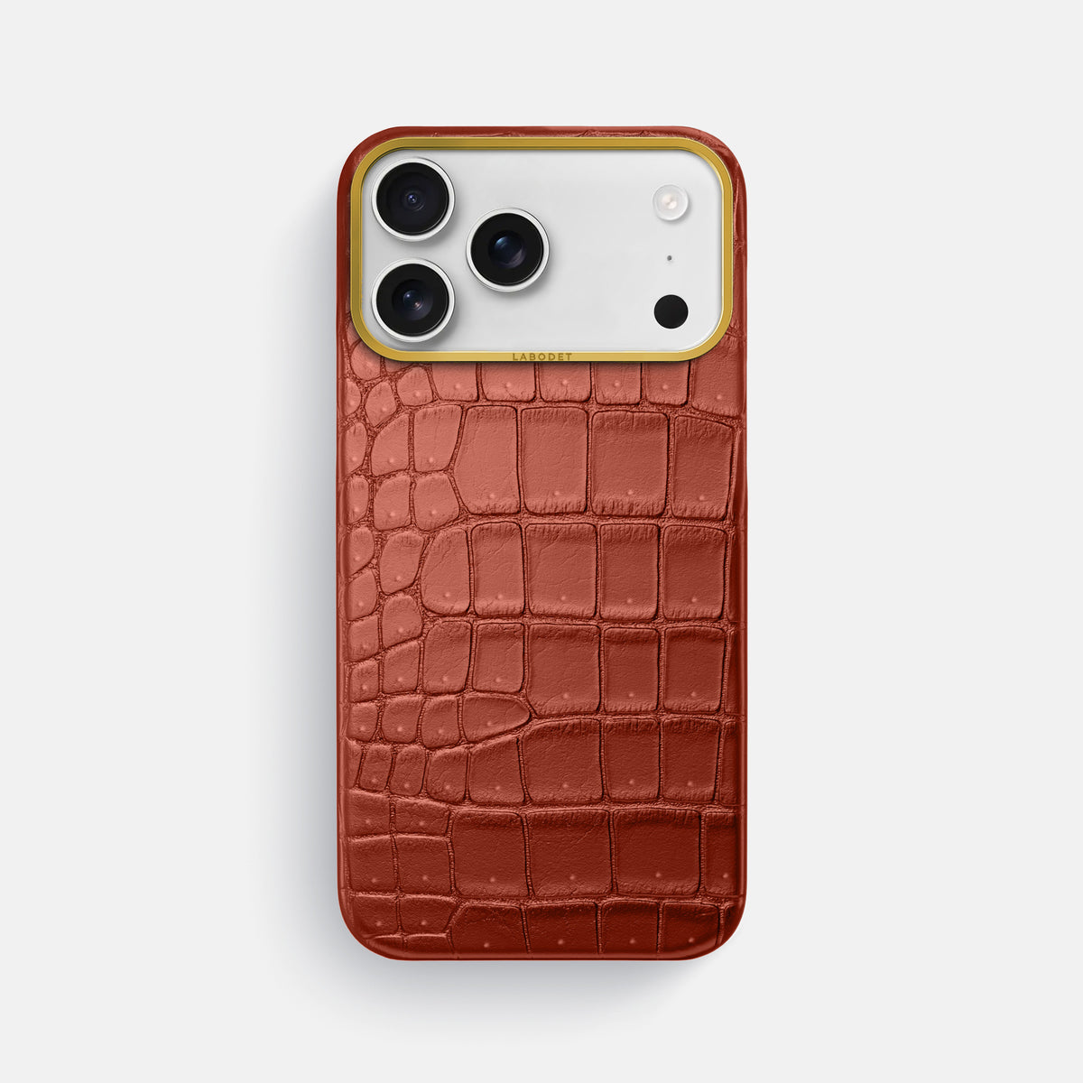 Classic Case For iPhone 17 Pro Max In Porosus Crocodile -1 | Mahogany-Brown-Gold