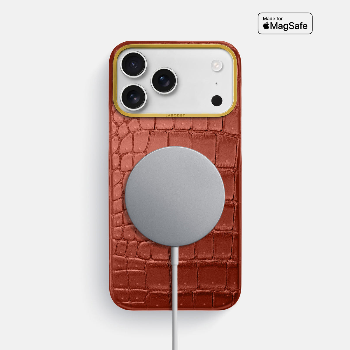 Classic Case For iPhone 17 Pro Max In Porosus Crocodile -5 | Mahogany-Brown-Gold