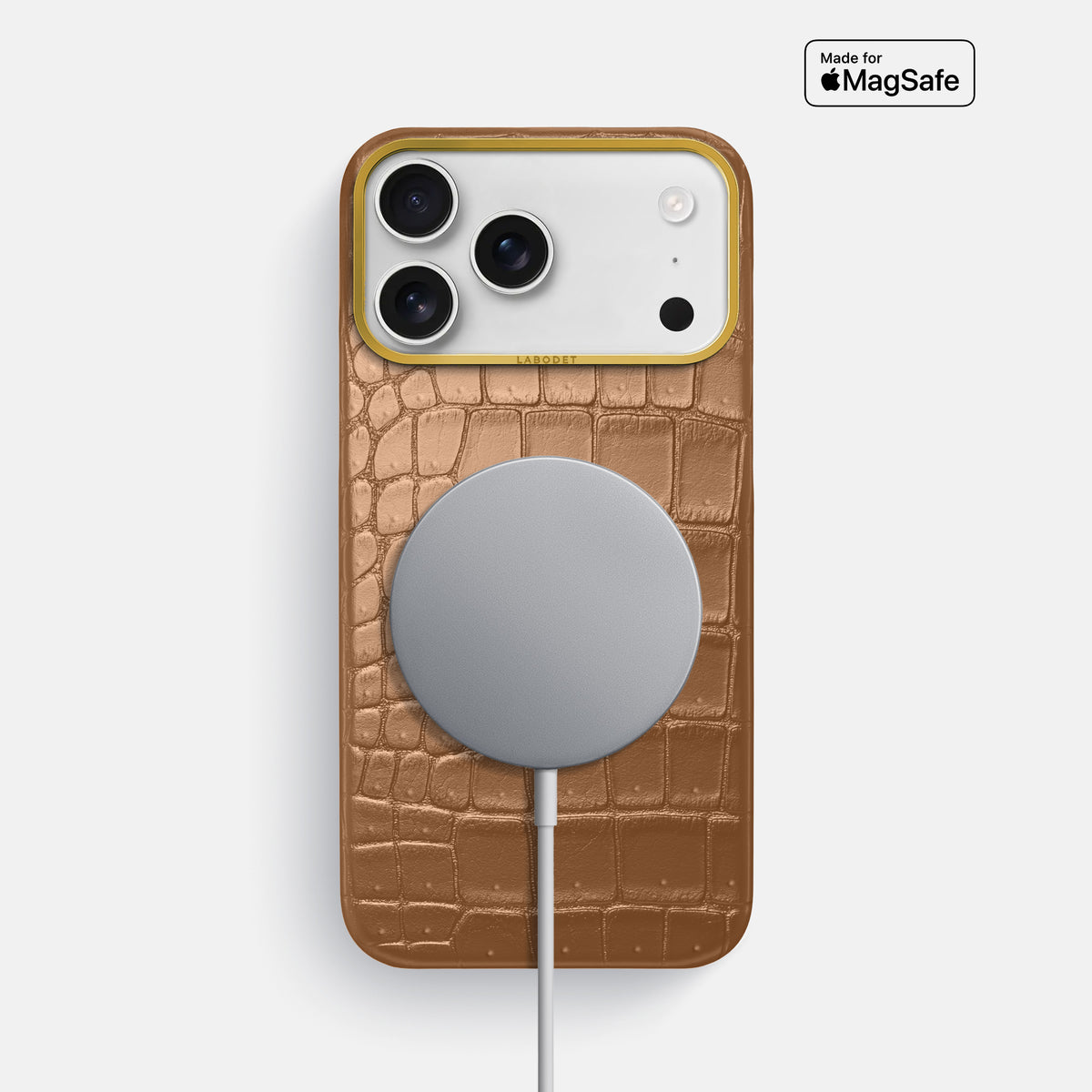 Classic Case For iPhone 17 Pro Max In Porosus Crocodile -5 | Milk-Chocolate-Gold