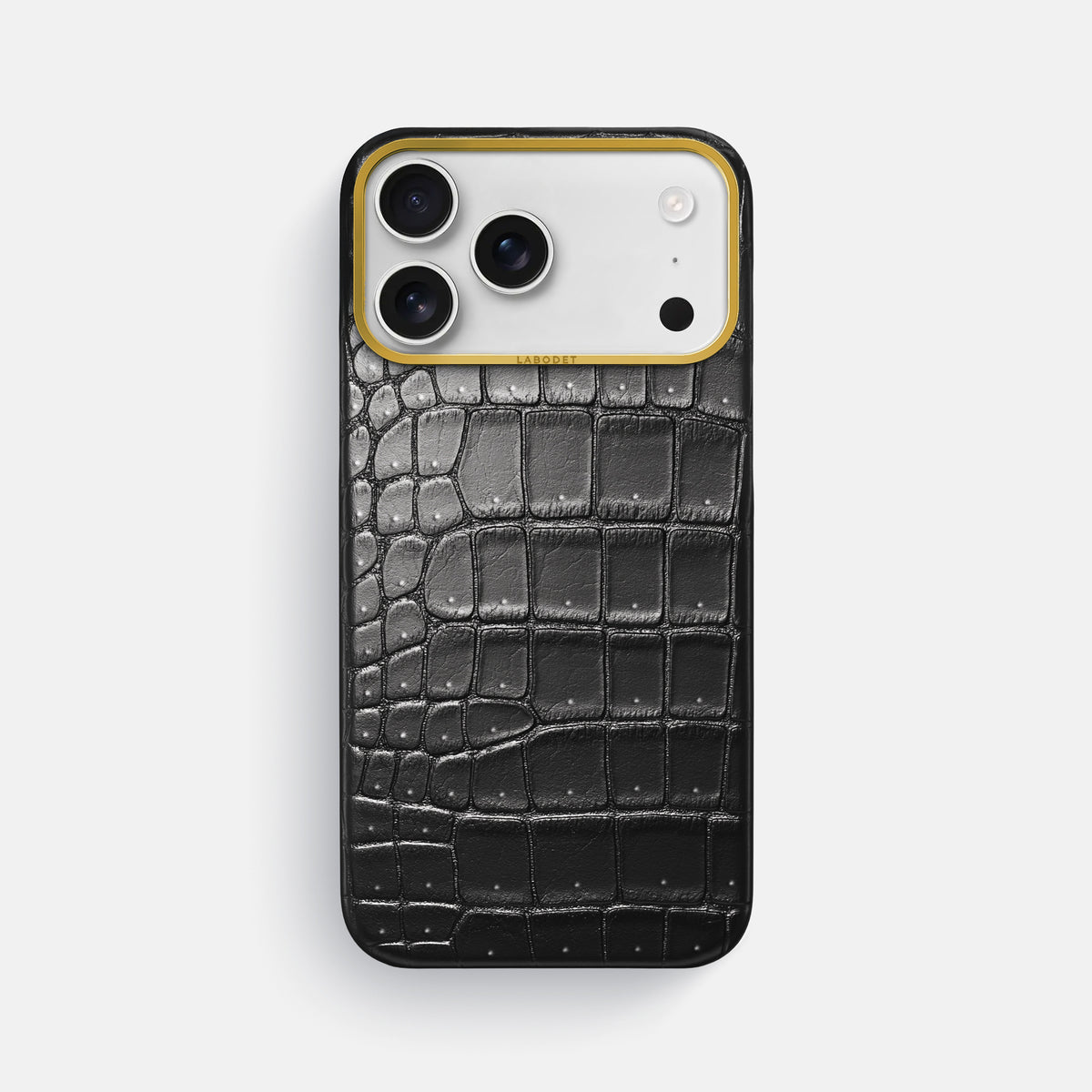 Classic Case For iPhone 17 Pro Max In Porosus Crocodile -1 | Shiny-Black-Gold