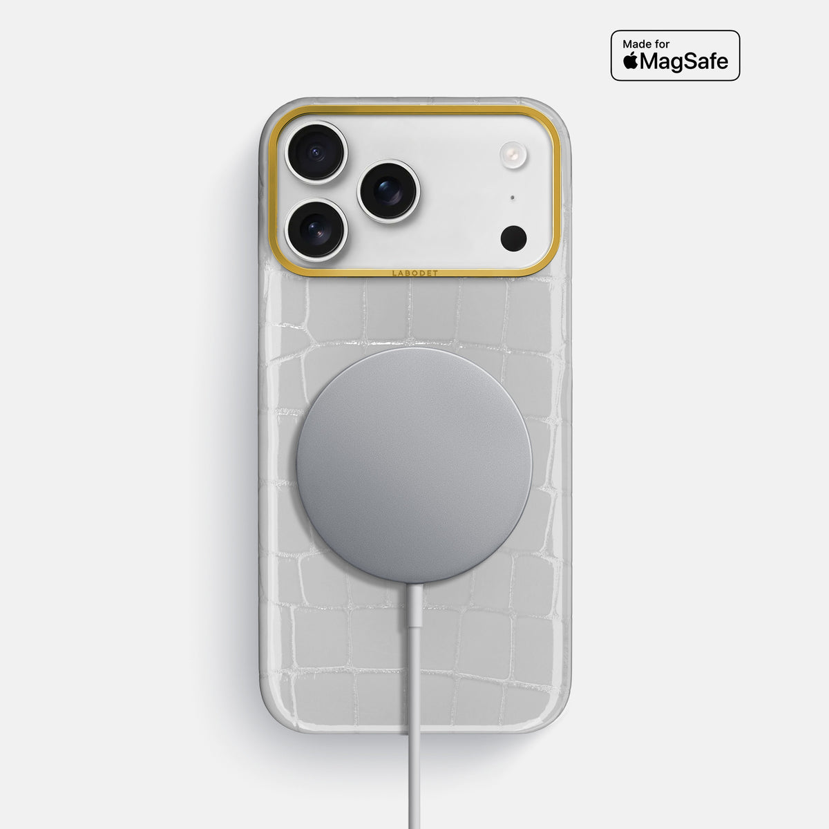Classic Case For iPhone 17 Pro Max In Shiny Alligator -5 | White-Gold