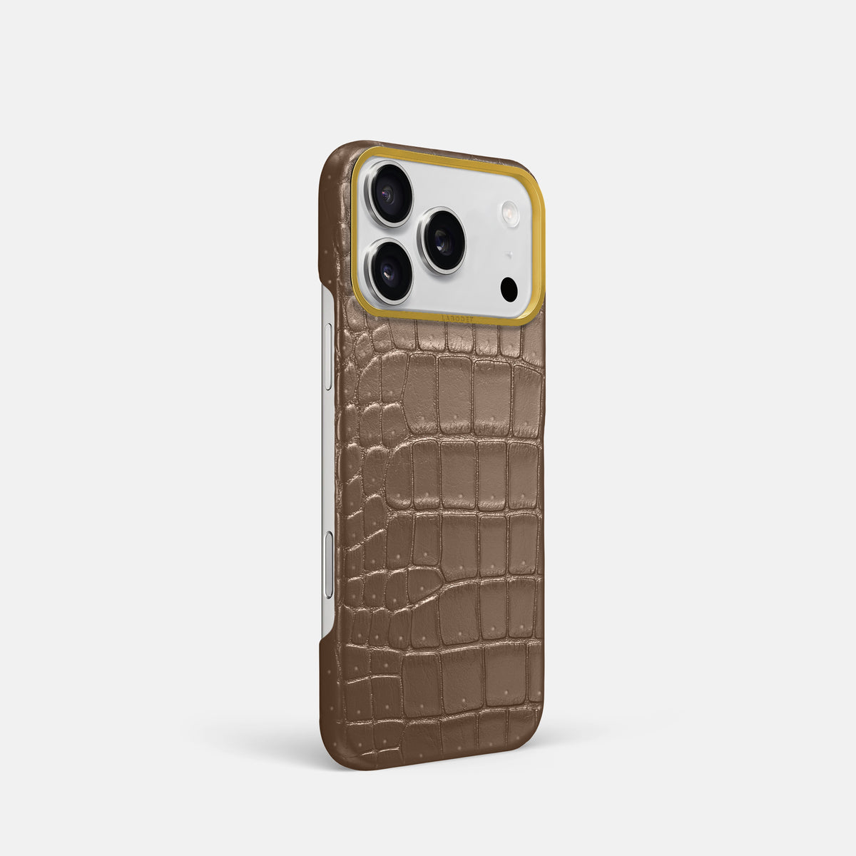 Classic Case For iPhone 17 Pro In Porosus Crocodile -2 | Fur-Brown-Gold