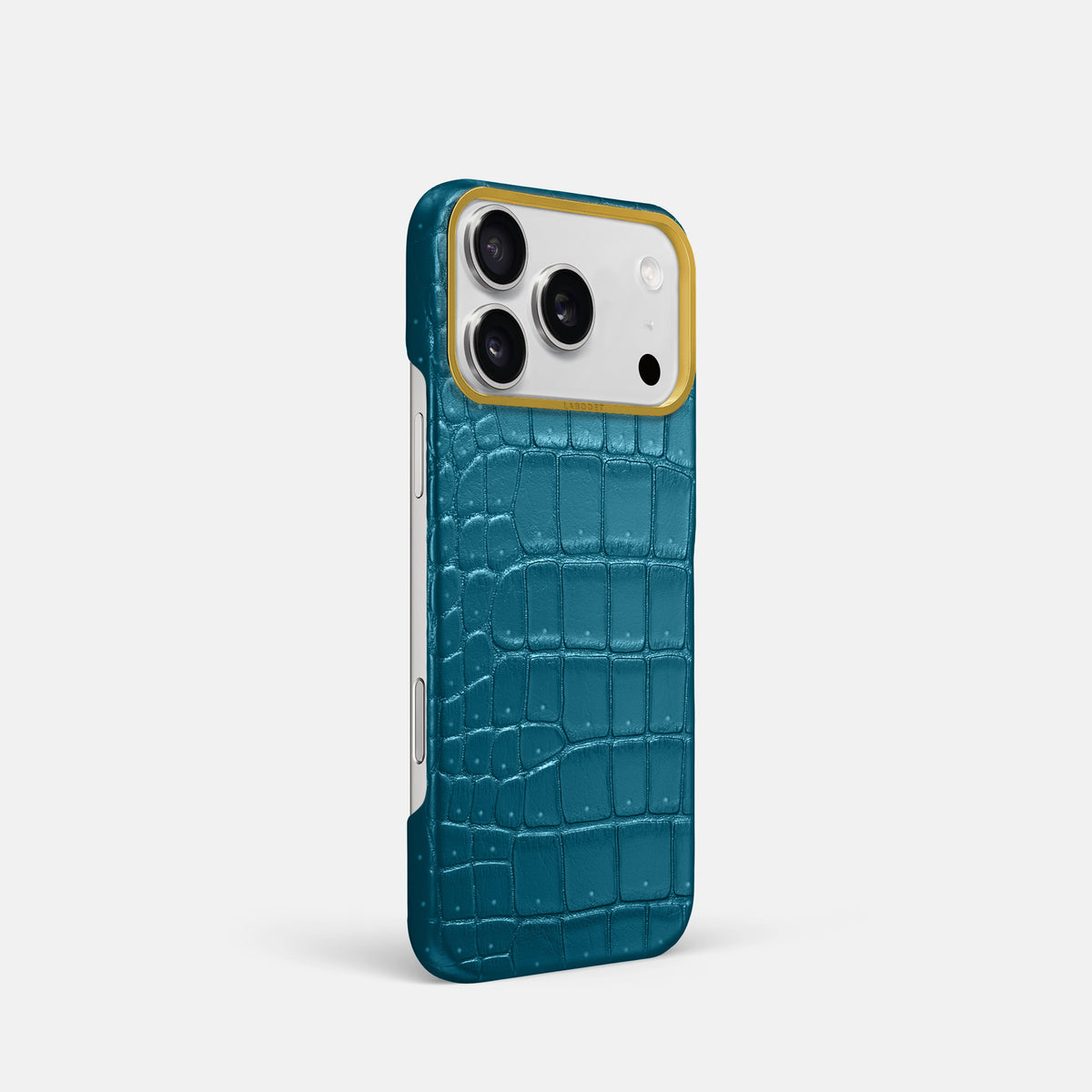 Classic Case For iPhone 17 Pro In Porosus Crocodile -2 | Turquoise-Gold