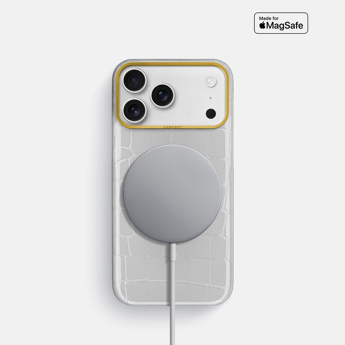 Classic Case For iPhone 17 Pro In Shiny Alligator -5 | White-Gold