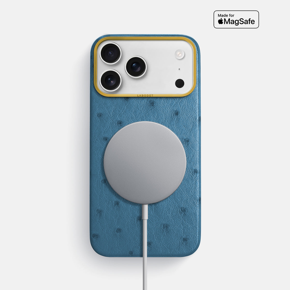 Classic Case For iPhone 18 Pro Max In Ostrich -5 | Blue-Jeans-Gold