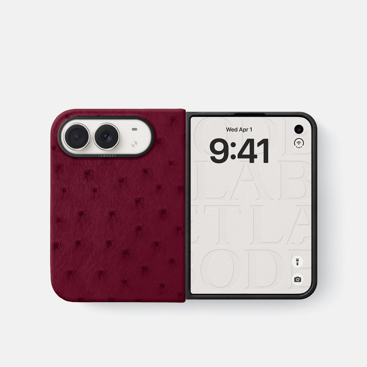 Classic Case For iPhone Duo In Ostrich -2 | Bordeaux-Black