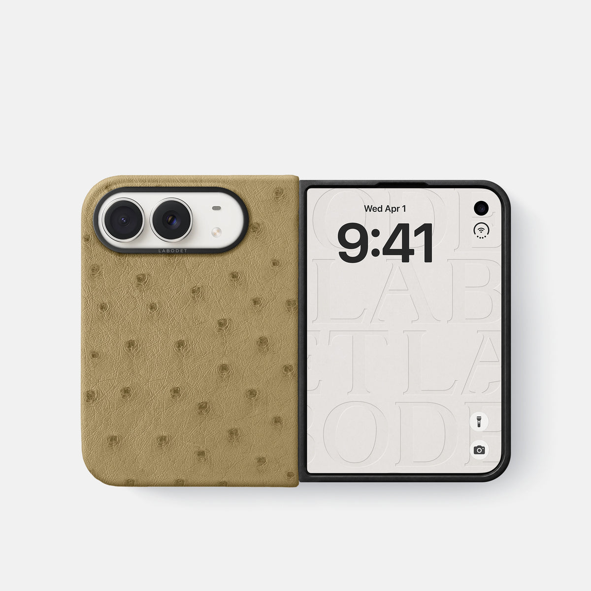 Classic Case For iPhone Duo In Ostrich -2 | Desert-Sand-Black