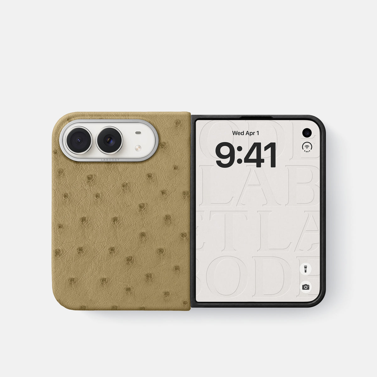 Classic Case For iPhone Duo In Ostrich -2 | Desert-Sand-Steel