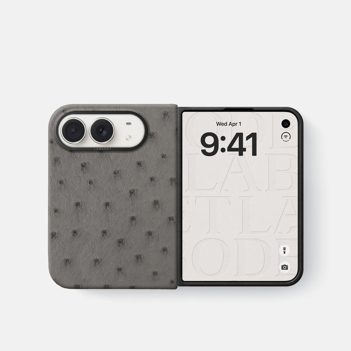 Classic Case For iPhone Duo In Ostrich -2 | Grey-Black