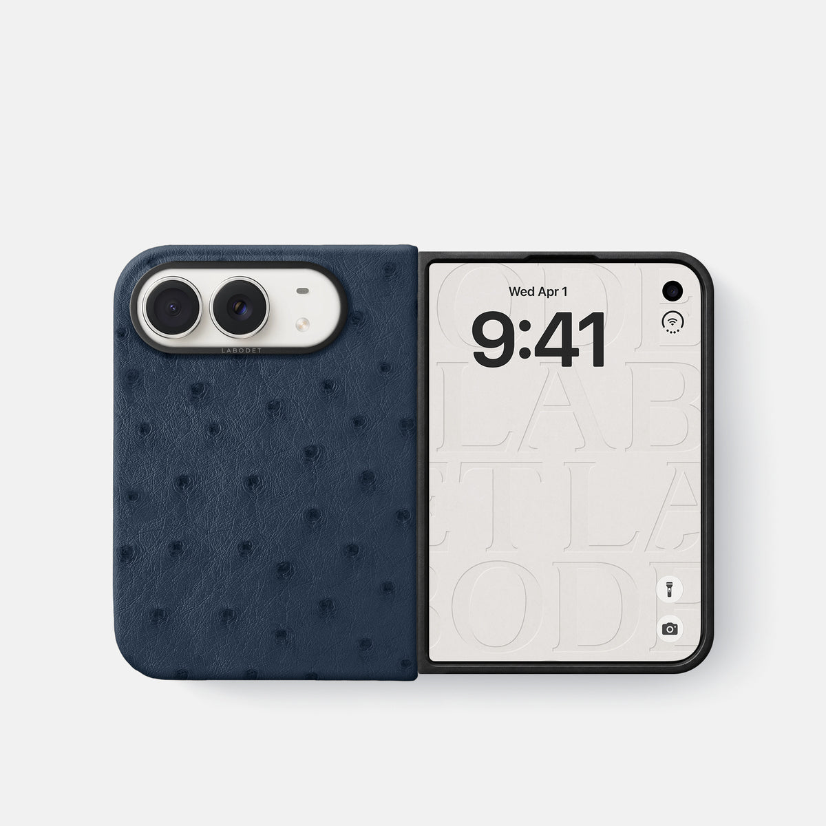 Classic Case For iPhone Duo In Ostrich -2 | Navy-Blue-Black