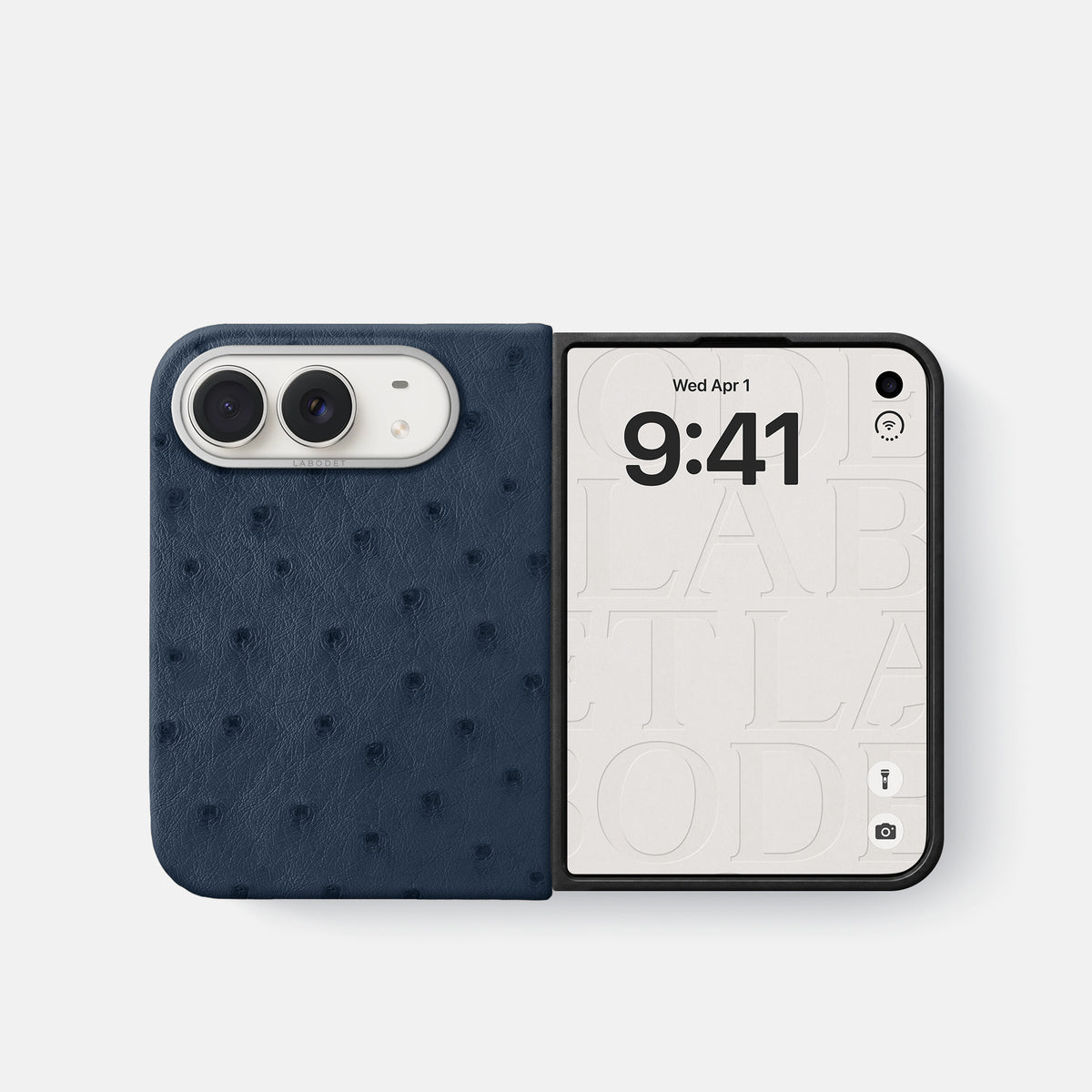 Classic Case For iPhone Duo In Ostrich -2 | Navy-Blue-Steel