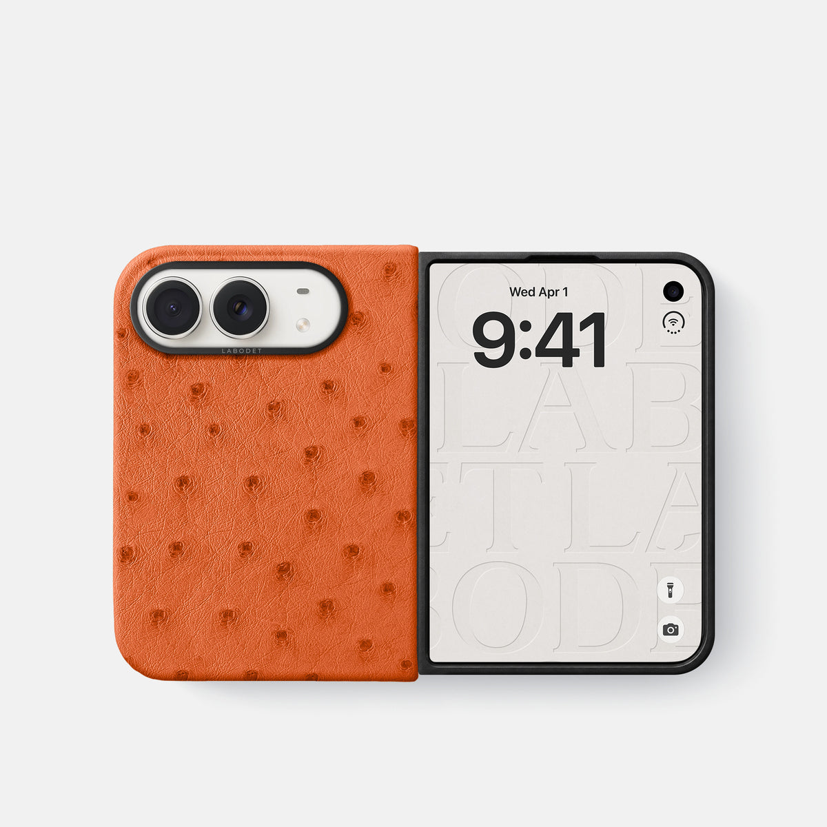 Classic Case For iPhone Duo In Ostrich -2 | Orange-Black