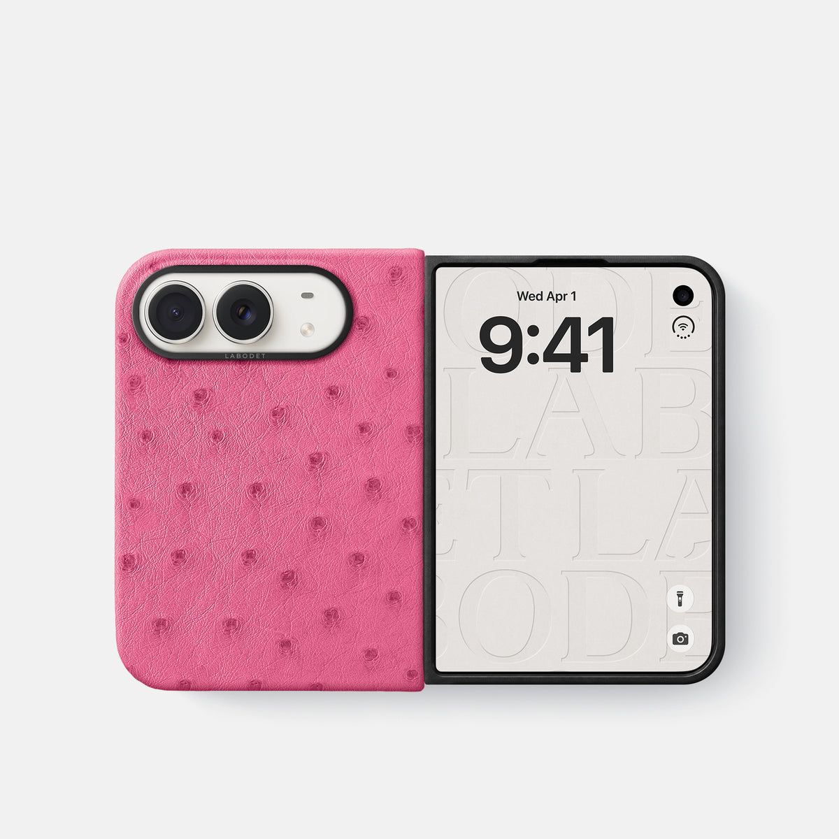 Classic Case For iPhone Duo In Ostrich -2 | Pink-Black