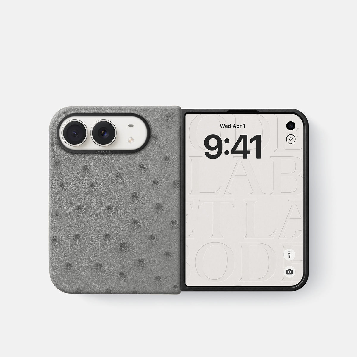 Classic Case For iPhone Duo In Ostrich -2 | Silver-Black