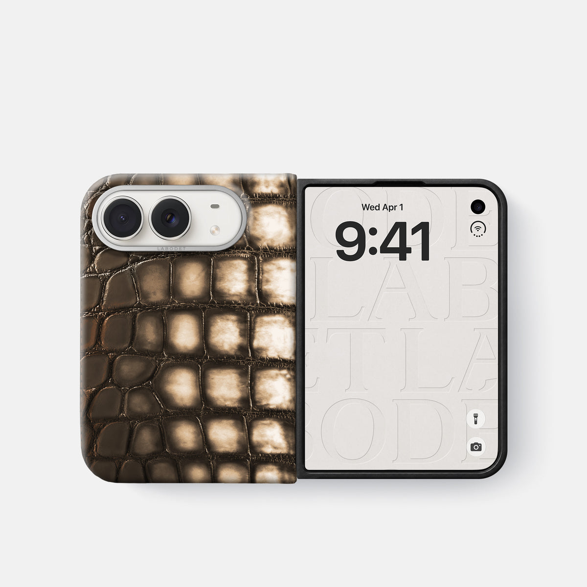 Classic Case For iPhone Duo In Patina Alligator -2 | Etoupe-Steel