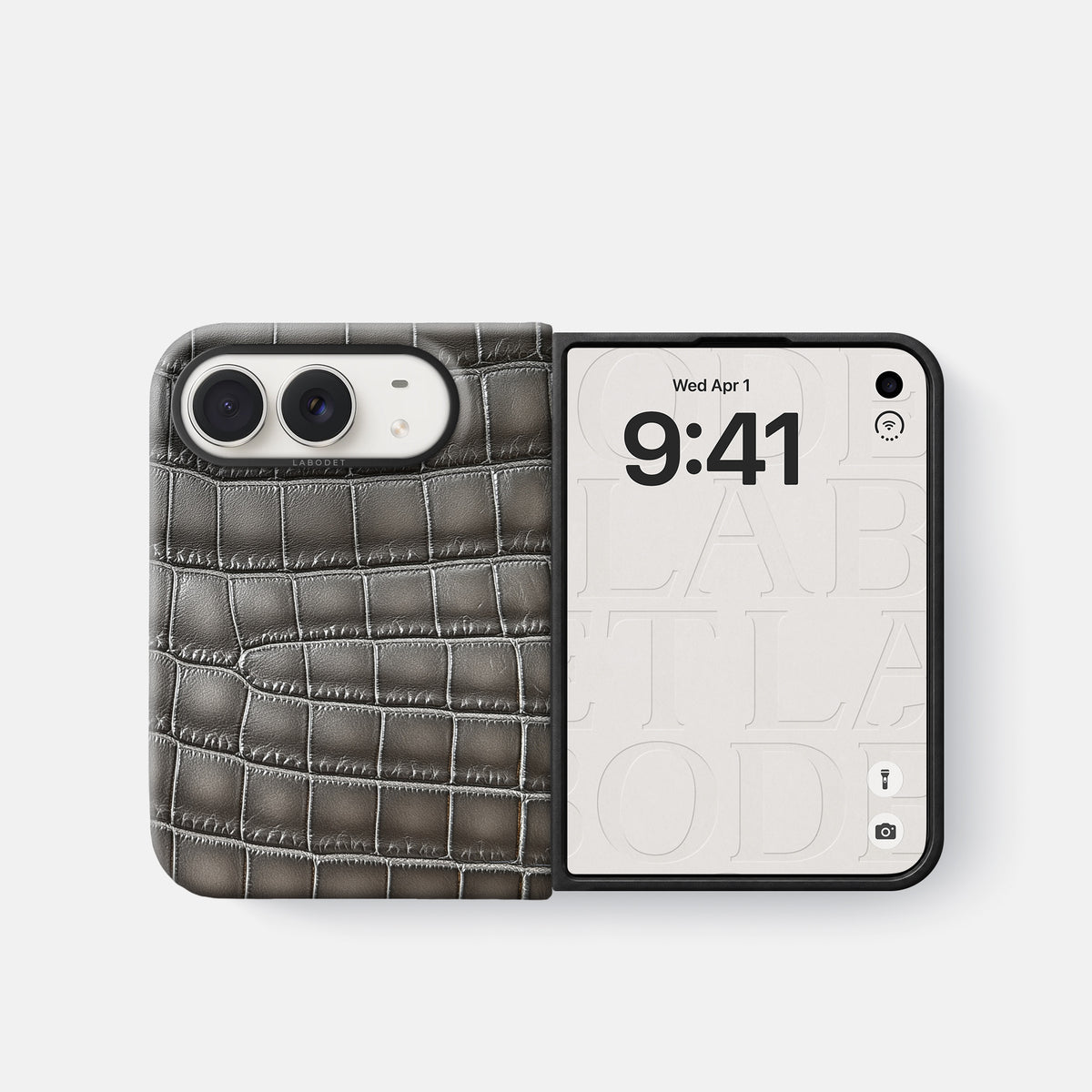 Classic Case For iPhone Duo In Patina Alligator -2 | Grey-Black
