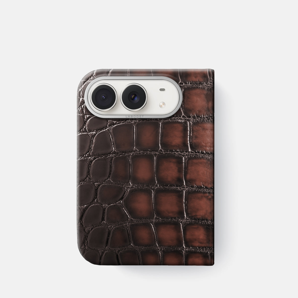 Classic Case For iPhone Duo In Patina Alligator -1 | Havana-Brown-Steel