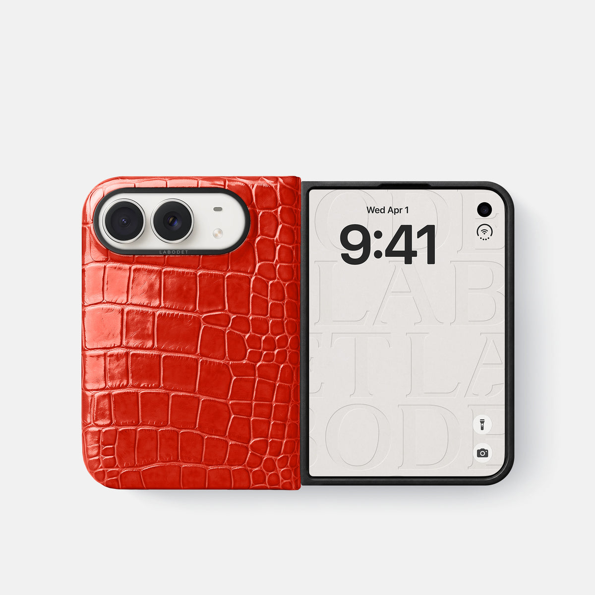Classic Case For iPhone Duo In Shiny Alligator -2 | Coral-Orange-Black