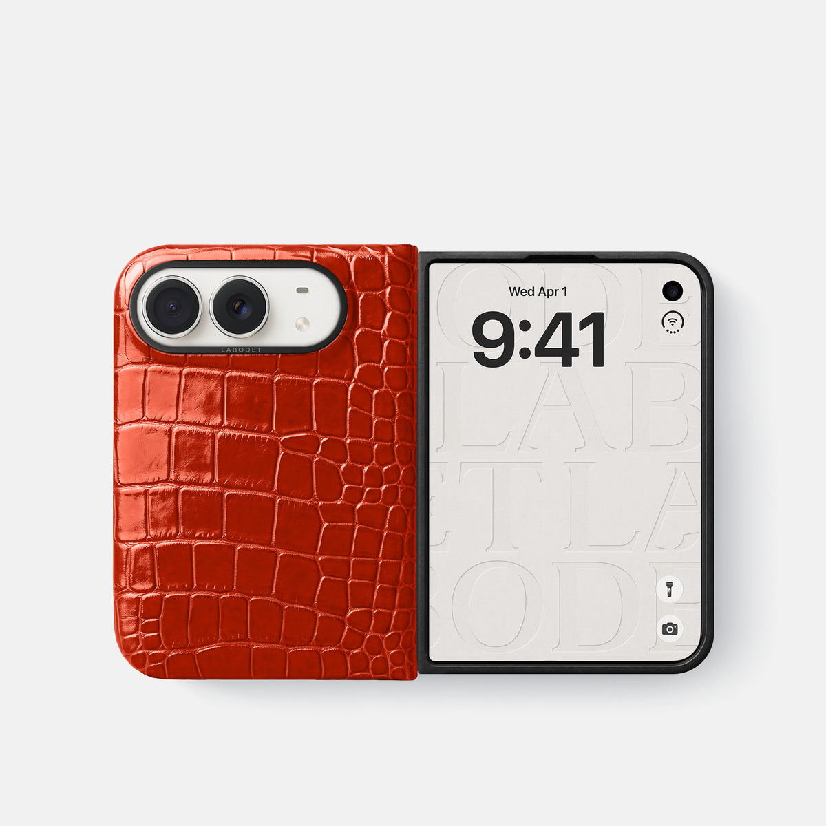 Classic Case For iPhone Duo In Shiny Alligator -2 | Orange-Black