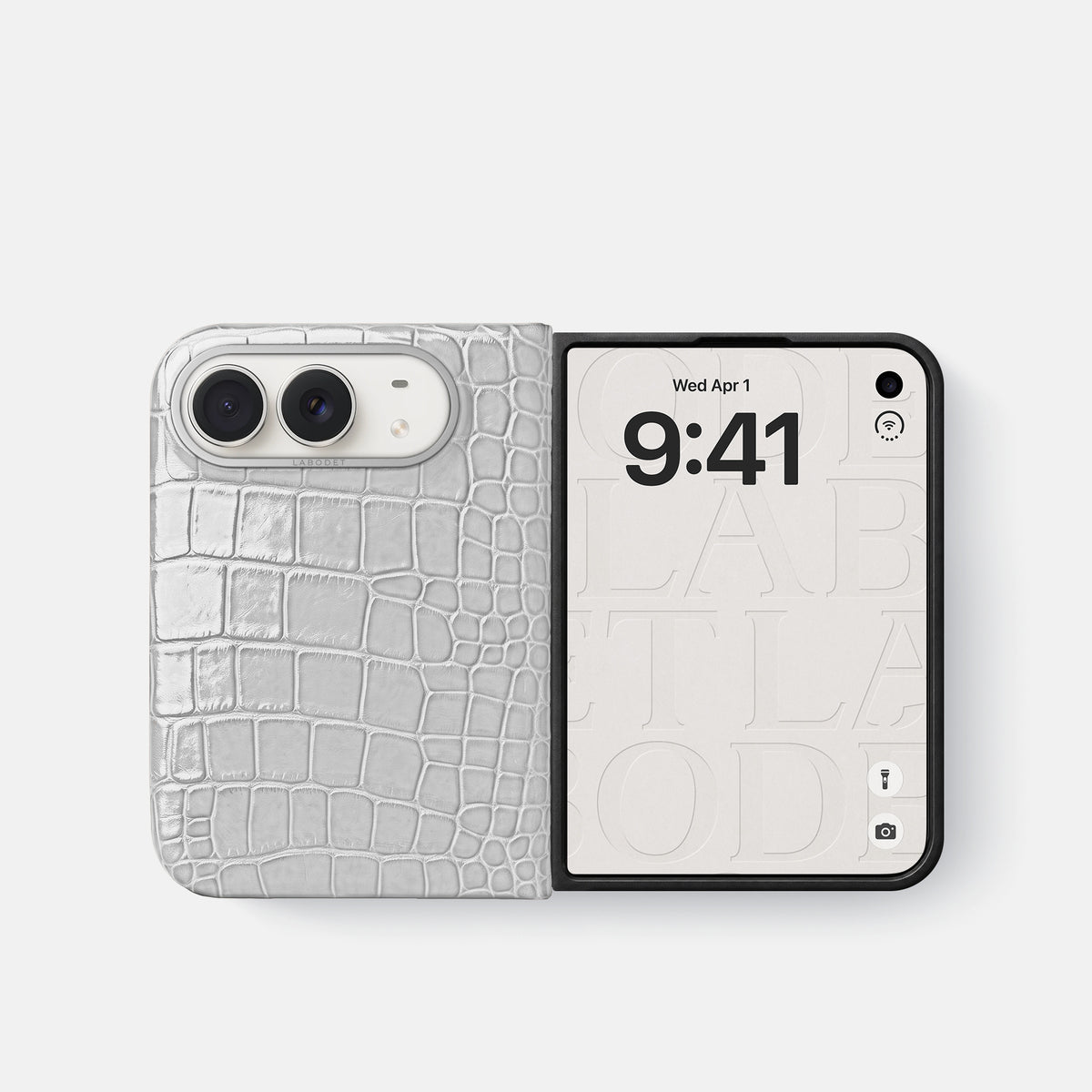 Classic Case For iPhone Duo In Shiny Alligator -2 | White-Steel