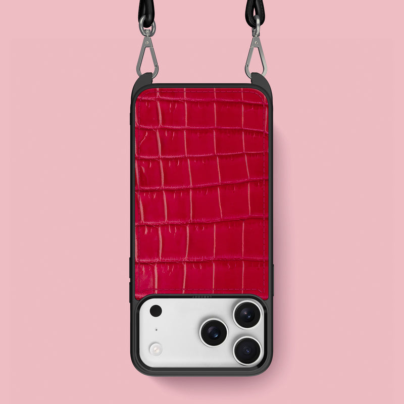Lacquered-Pink iPhone 17 Pro Max Crossbody Sport Case 1/1 Alligator -1 | Lacquered-Pink