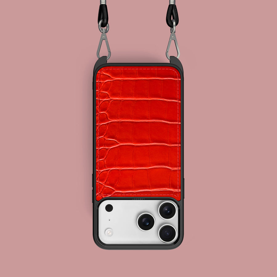Crossbody Sport Case Deep Coral For iPhone 17 Pro In Alligator