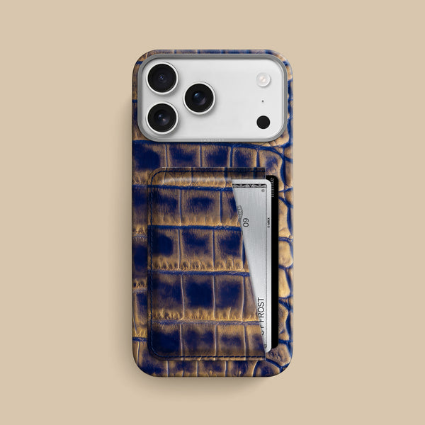 Double Card Case 1/1 Golden-Blue For iPhone 17 Pro Max In Alligator