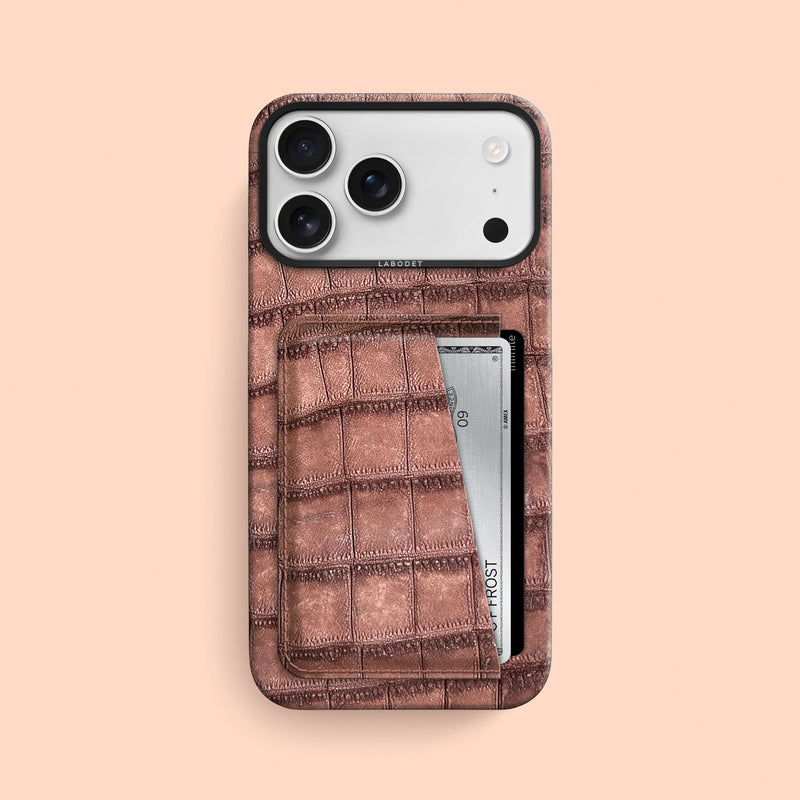 Nubuck-Cacao iPhone 17 Pro Max Double Card Case 1/1 Alligator with Black Metal -1 | Nubuck-Cacao-Black