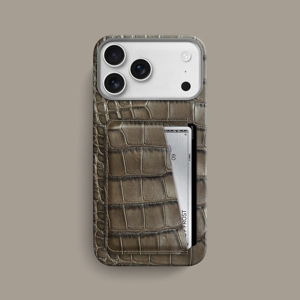 Double Card Case 1/1 Kaki-Brown For iPhone 17 Pro Max In Alligator