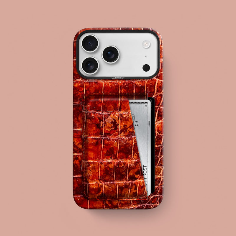 iPhone 17 Pro Max Double Card Case 1/1 Amber Alligator with Black Metal -1 | Amber-Black