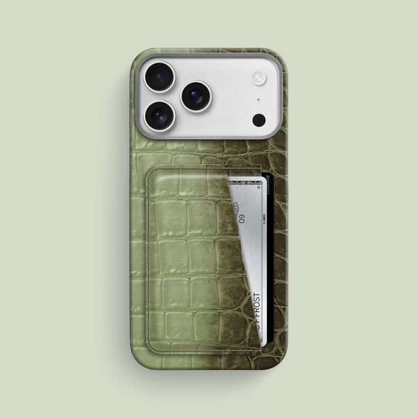 Double Card Case Celadon Green For iPhone 17 Pro Max In Himalayan Crocodile
