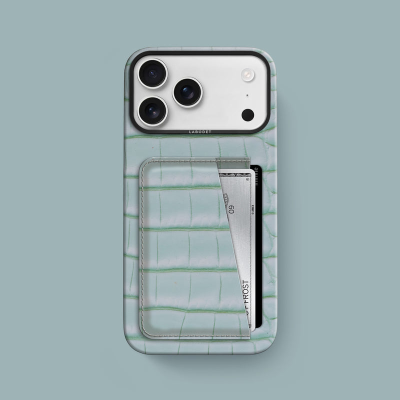 iPhone 17 Pro Max Double Card Case 1/1 Mint-Gum Alligator with Black Metal -1 | Mint-Gum-Black