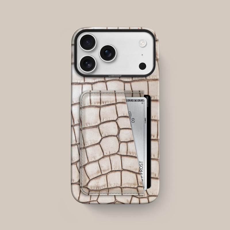 iPhone 17 Pro Max Double Card Case 1/1 Cafe-Creme Alligator with Black Metal -1 | Cafe-Creme-Black