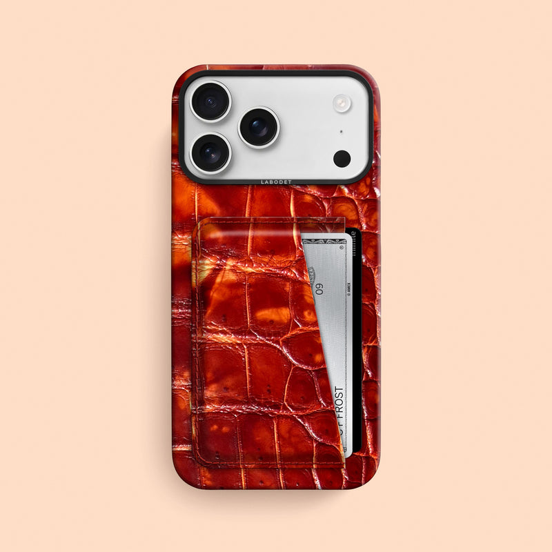 Red-Clay iPhone 17 Pro Max Double Card Case 1/1 Alligator with Black Metal -1 | Red-Clay-Black