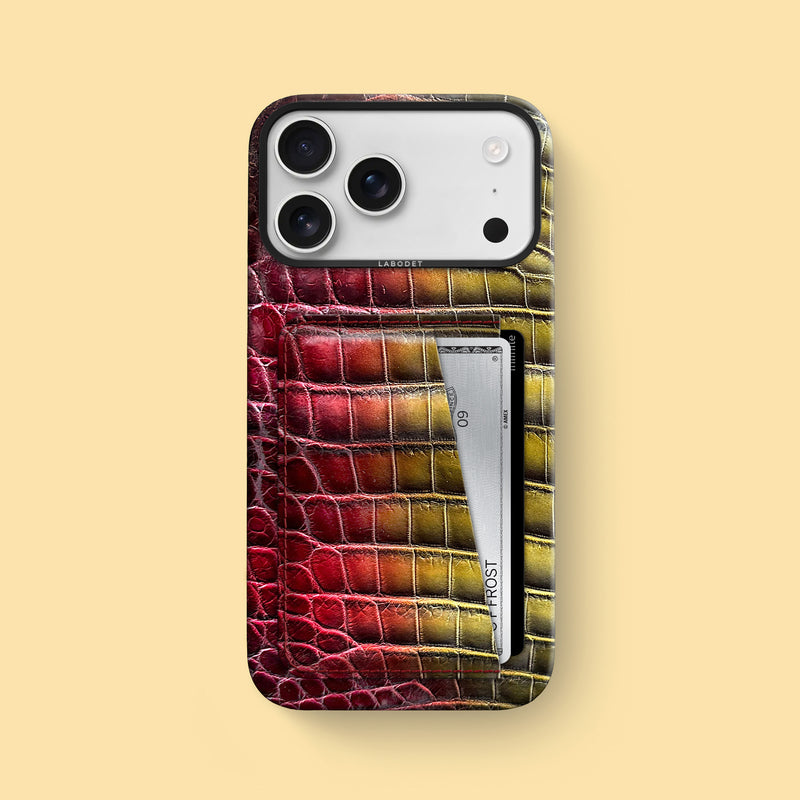 iPhone 17 Pro Max Double Card Case 1/1  Sunset Alligator with Black Metal -1 | Sunset-Black