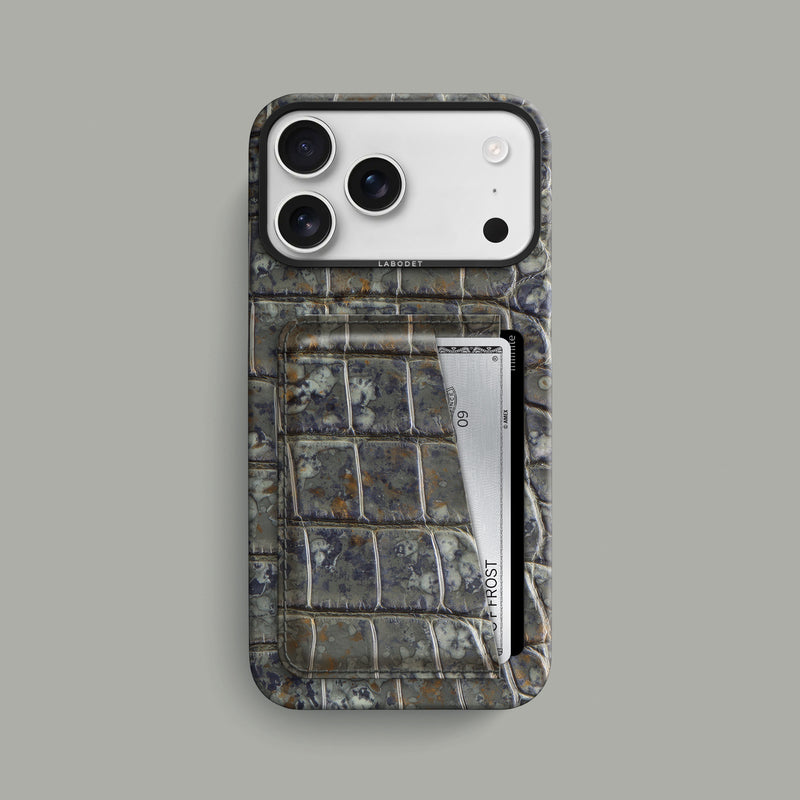 Puddle iPhone 17 Pro Max Double Card Case 1/1 Alligator with Black Metal -1 | Puddle-Black