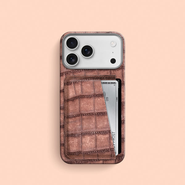 Double Card Case 1/1 Nubuck-Cacao For iPhone 17 Pro In Alligator