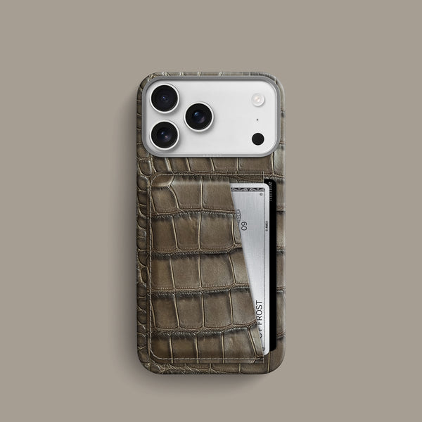 Double Card Case 1/1 Kaki-Brown For iPhone 17 Pro In Alligator