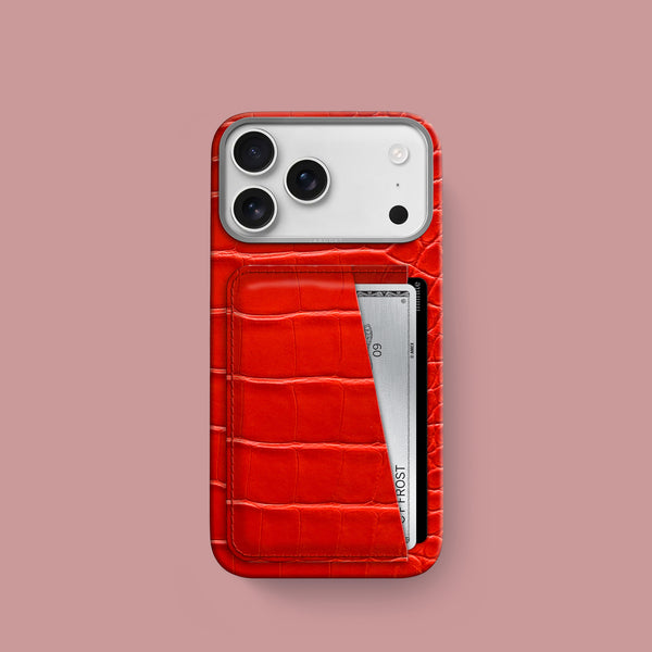 Double Card Case Deep Coral For iPhone 17 Pro In Alligator