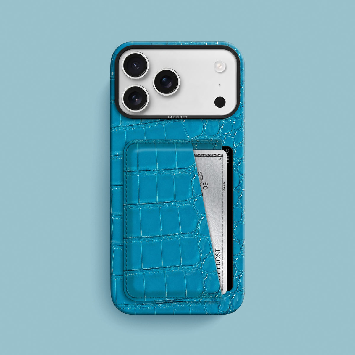 Turquoise-Lagoon iPhone 18 Pro Max Double Card Case 1/1 Alligator with Black Metal -1 | Turquoise-Lagoon-Black