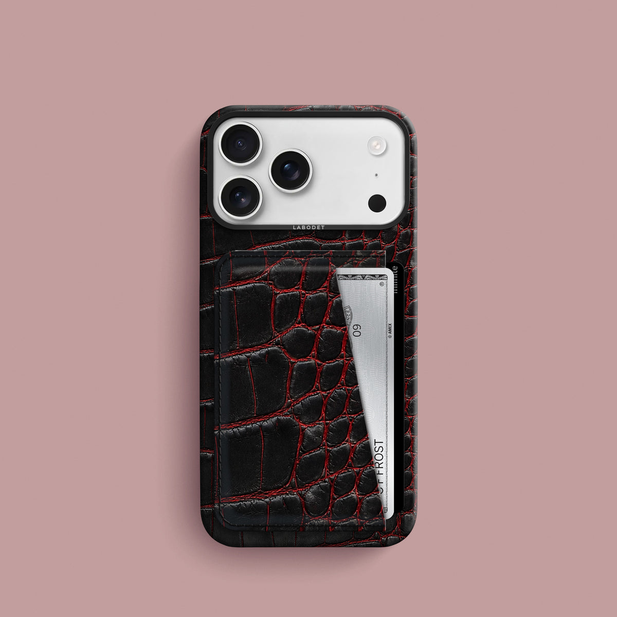 Black-Crimson iPhone 18 Pro Double Card Case 1/1 Alligator with Black Metal -1 | Black-Crimson-Black