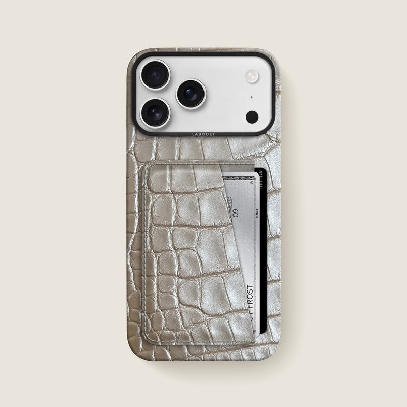 iPhone 17 Pro Max Double Card Case 1/1 Pearly Alligator with Black Metal -1 | Pearly-Black