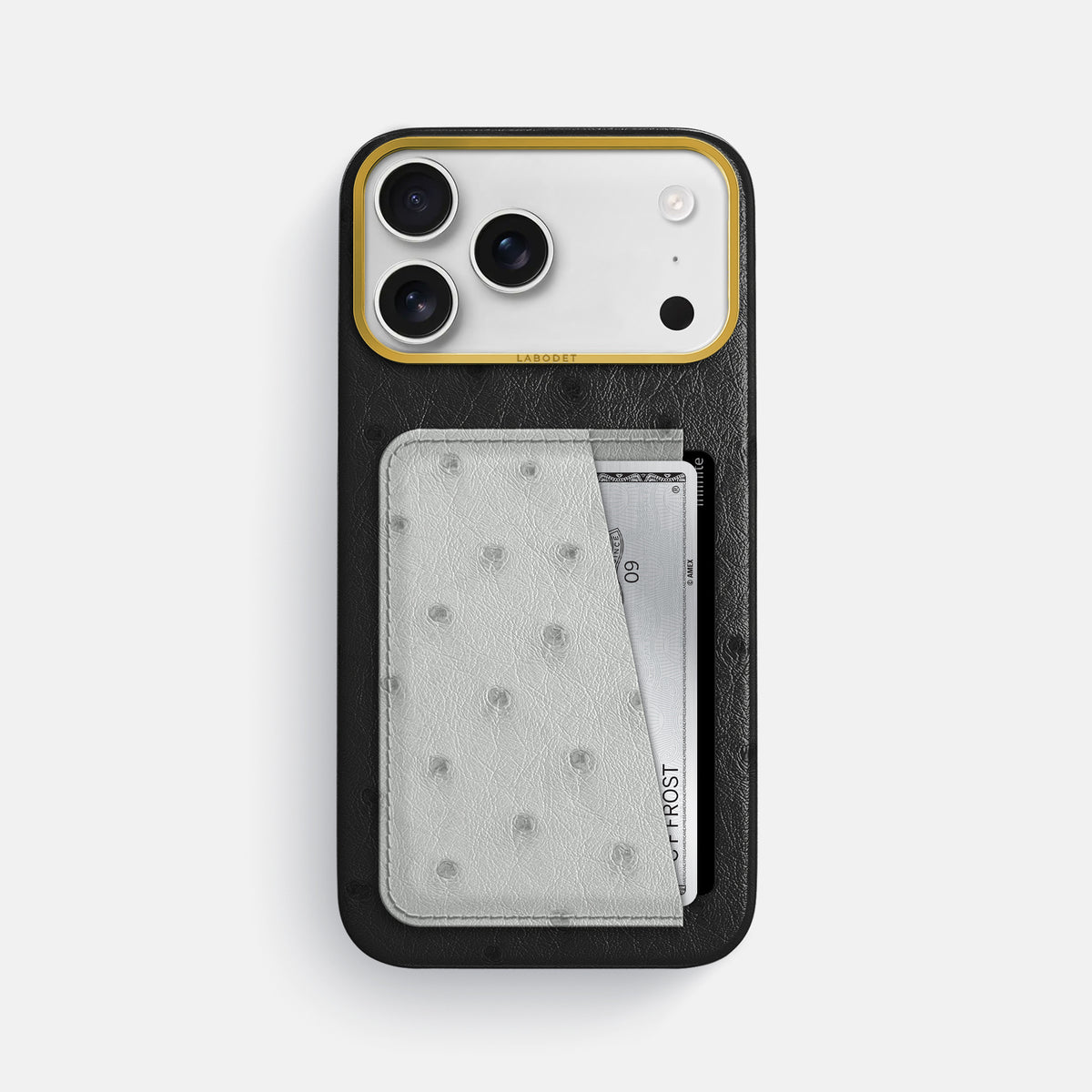 Double Card Case Coloré For iPhone 17 Pro Max In Ostrich -1 | Black-Gold