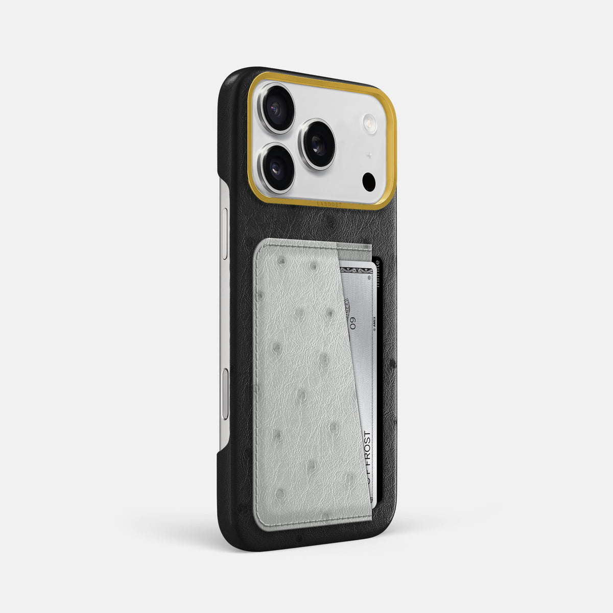 Double Card Case Coloré For iPhone 17 Pro Max In Ostrich -2 | Black-Gold