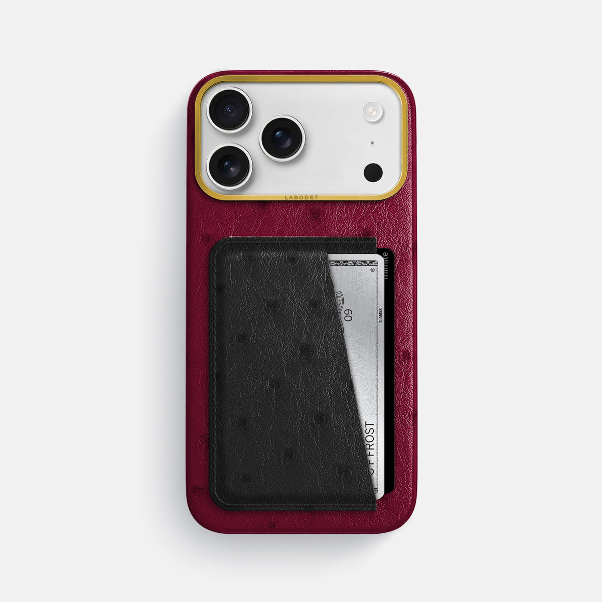 Double Card Case Coloré For iPhone 17 Pro Max In Ostrich -1 | Bordeaux-Gold