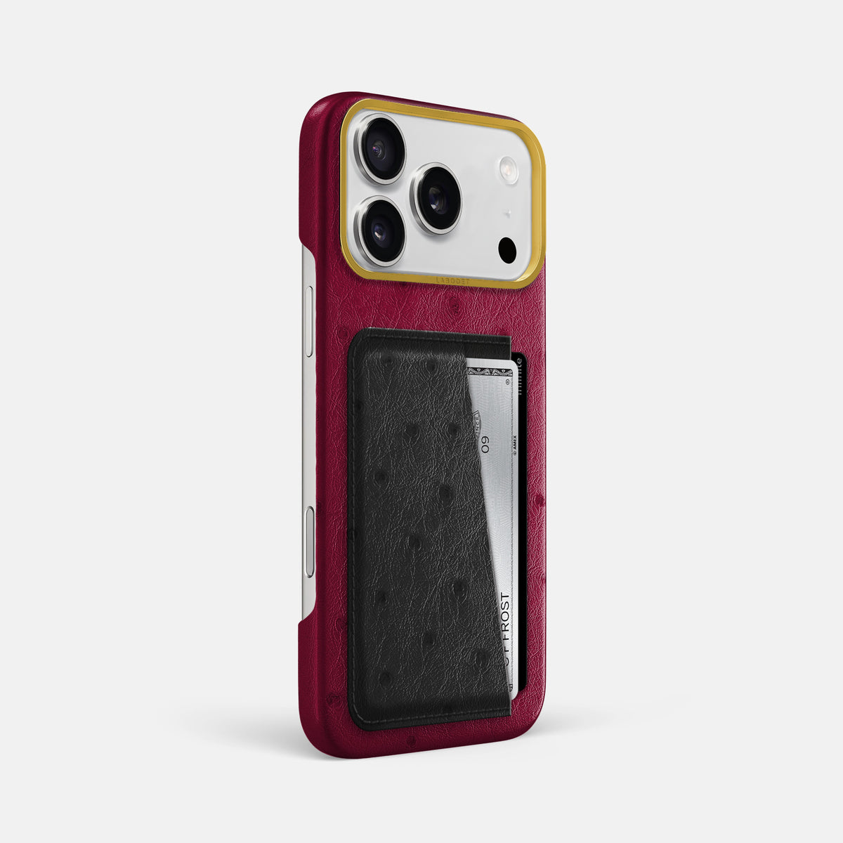 Double Card Case Coloré For iPhone 17 Pro Max In Ostrich -2 | Bordeaux-Gold