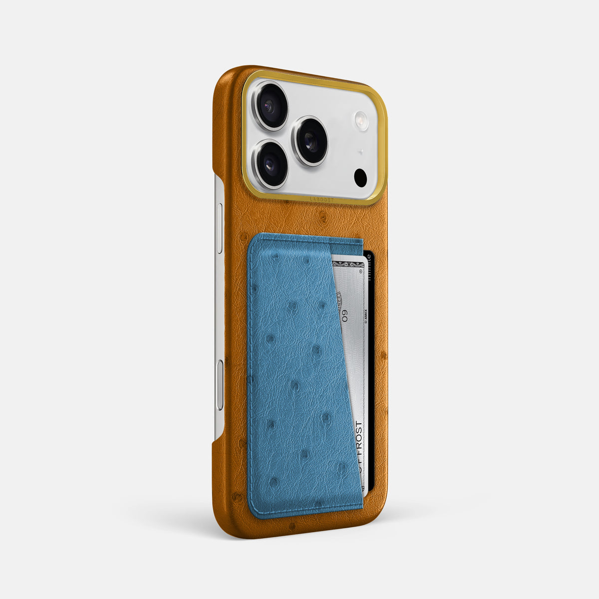 Double Card Case Coloré For iPhone 17 Pro Max In Ostrich -2 | Chestnut-Gold